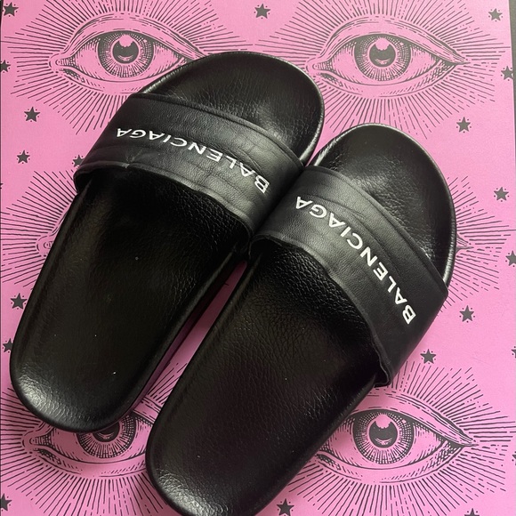100% AUTH BALENCIAGA LOGO LEATHER SANDALS 35 5 - Picture 11 of 13